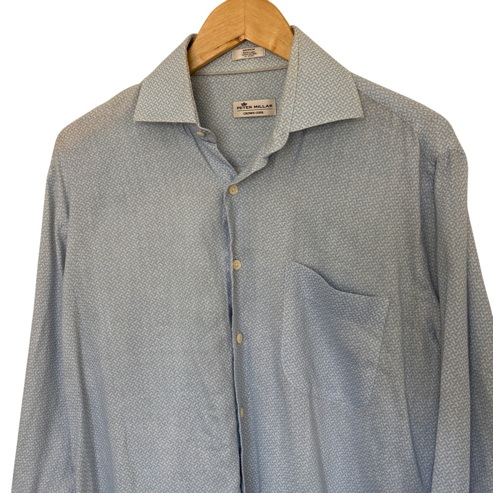 Peter‎ Millar Crown Cool Linen Button Up Shirt Size Medium Blue Chest Pocket - Picture 2 of 7